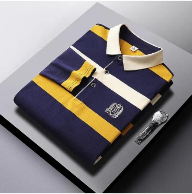 Cotton Striped Shirt Middle -Aged Men 'S Long -Sleeved T -Shirt Middle -Aged Men 'S T -Shirt