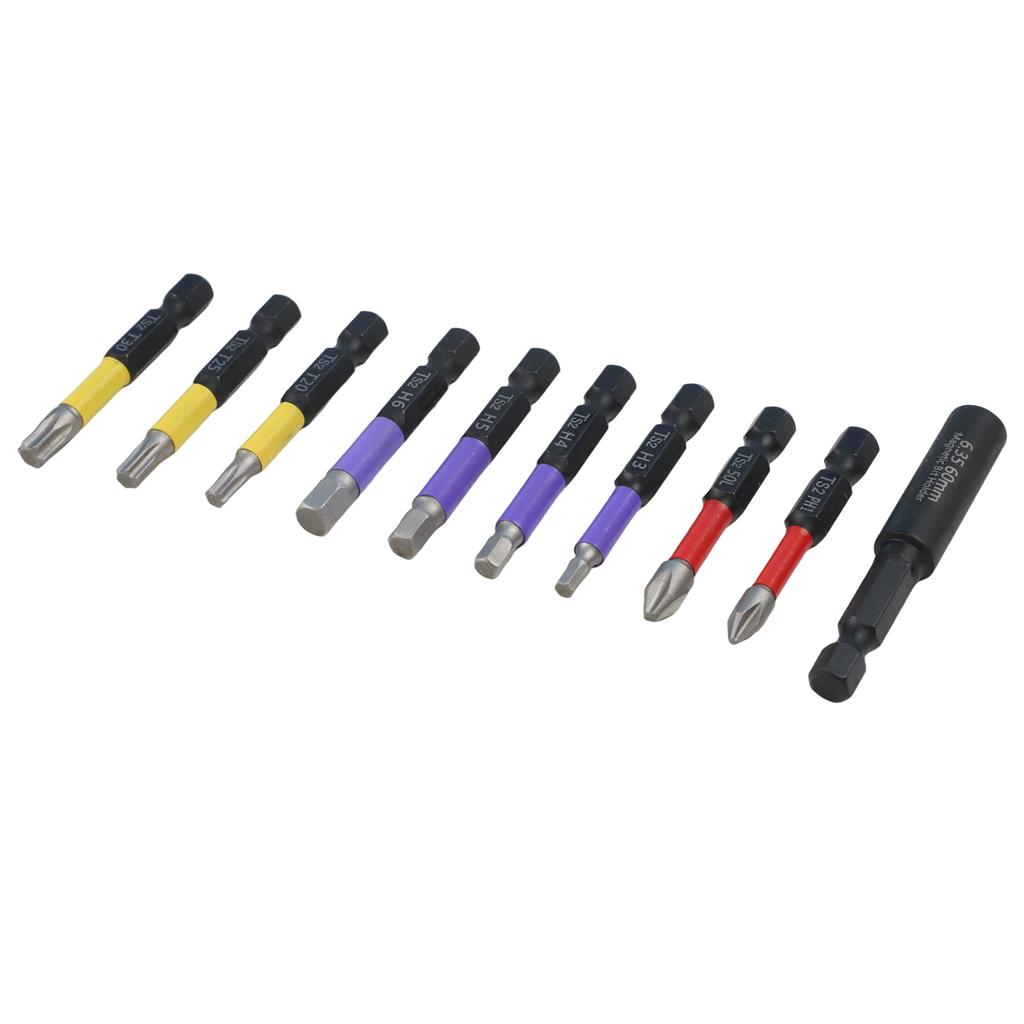 1 Set 10pcs 50mm Cross Hex Screwdriver Bit W 60mm Screwdriver Bit Holder Plum Blossom Hand Screwdriver Power Accessories