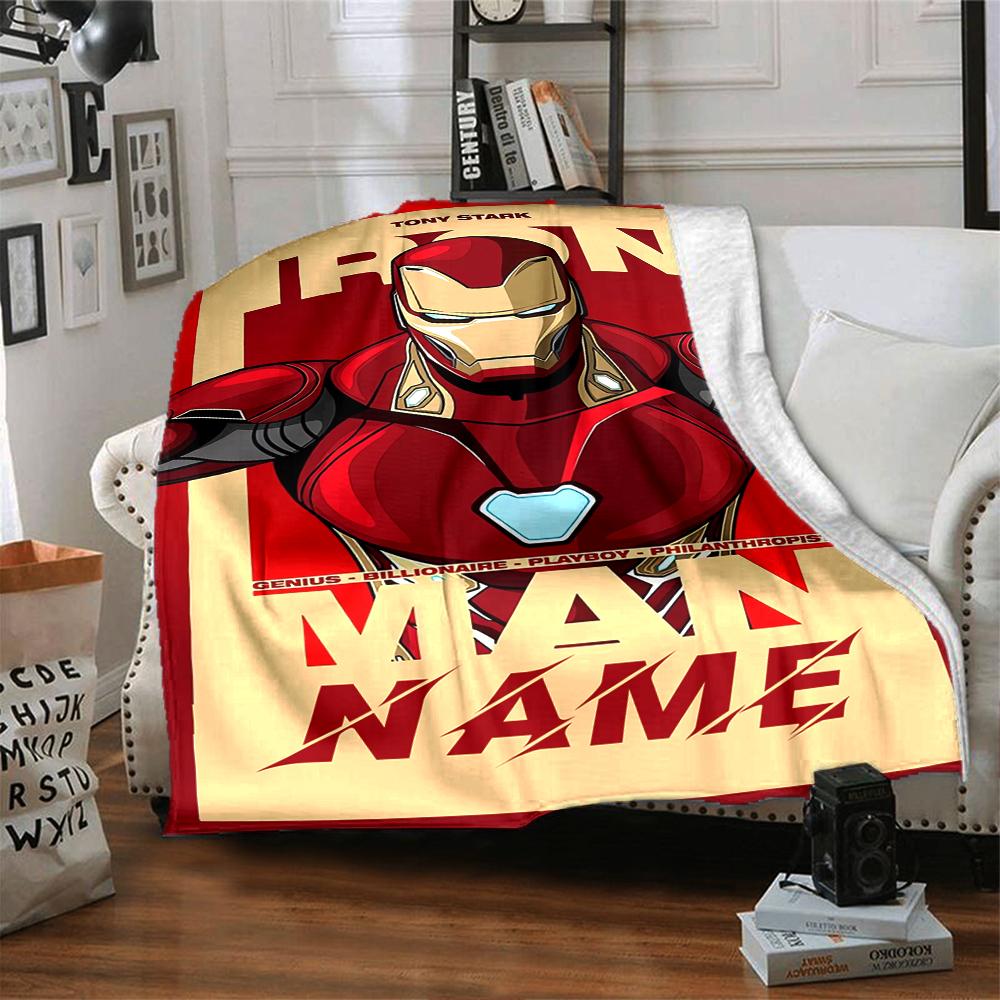 Custom Name Iron Man: Hero's Journey Blanket for Couch & Bed, Plush Cozy Fuzzy Blanket Super Soft & Warm Blankets for Fall and Winter. 090810