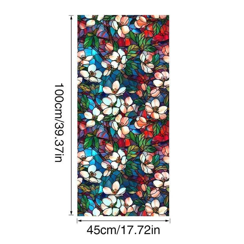 45x100cm Colorful Flower Stained Glass Film Static Cling PVC Privacy Window Film Home Living Room Office Art Decor