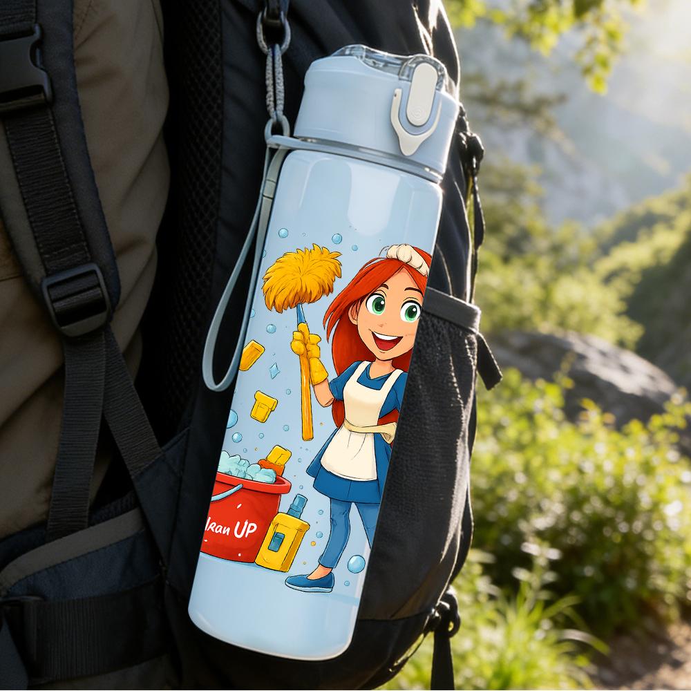 1PC Red Haired Handyman 750ml Color Plastic Sports Water Bottle Leakproof Flip Straw Lid For Sports Office Home Use