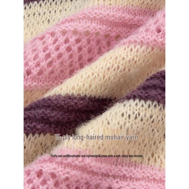 Women's Plus Size Korean Style Colorblock Striped Knit Drop-Shoulder Sweater