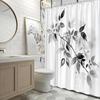 Black And White Watercolor Shower Curtain Gray Branches Simple Gradient Design Waterproof Shower Curtain Machine Washable