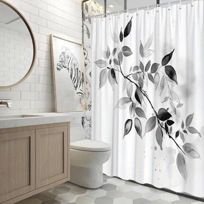 Black And White Watercolor Shower Curtain Gray Branches Simple Gradient Design Waterproof Shower Curtain Machine Washable