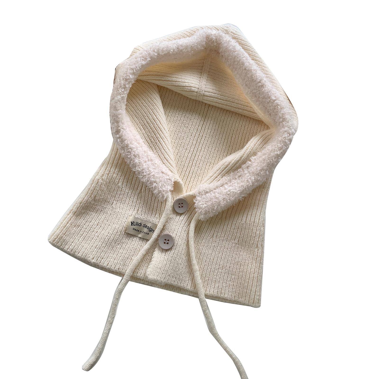 

Мягкая Теплая Балаклава Шапка Вязаный Капюшон Шарф Шапка для Лыж Пеших Прогулок Универсальная Женская Ветрозащитная Шаль-Шапка с Защитой Шеи белый