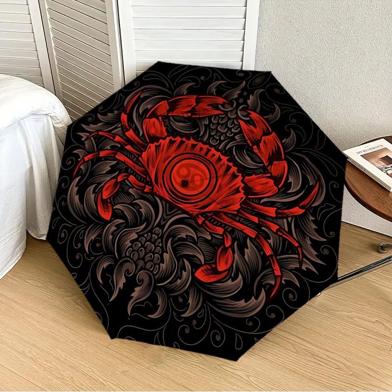 

1PC Crab Illustration Automatic 8-Bone Folding Umbrella - Durable Polyester & Iron Frame,Userfriendly Operation y250929173