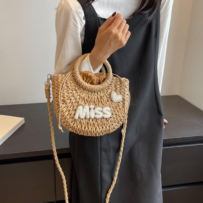 Yogodlns Women New Straw Handbags Woman Handmade Woven Basket Rattan Handbag For Femme Simple All-Match Handbag