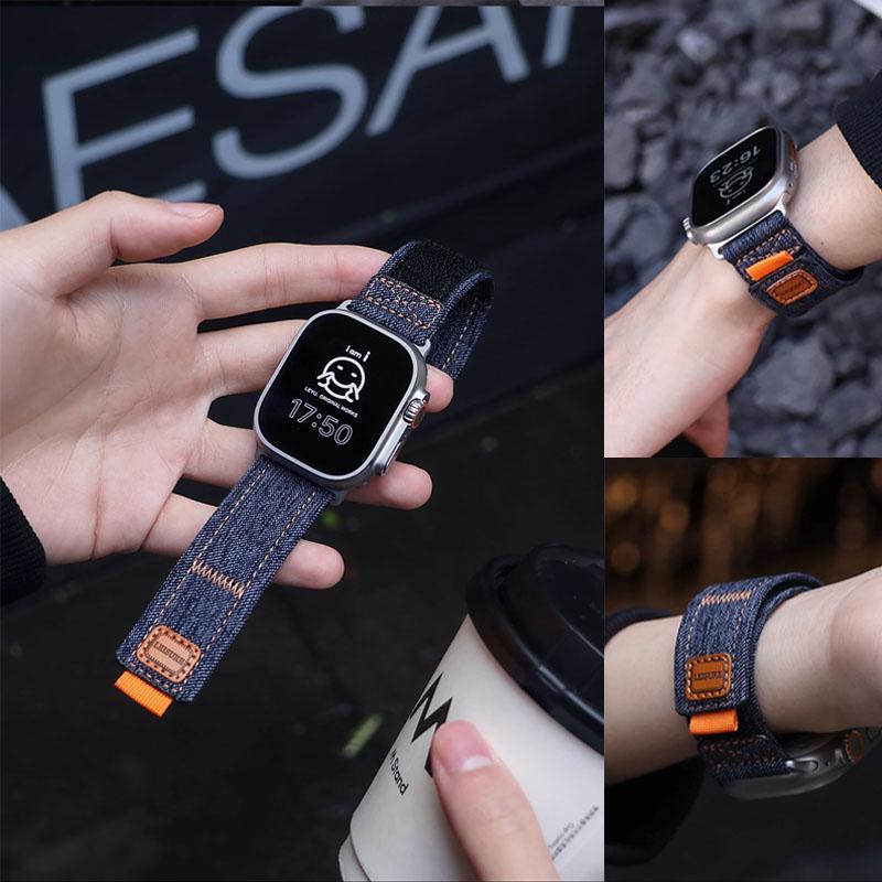 Denim Nylon Armband für Apple Watch Ultra 3-2-1 49mm 11 10 46mm 42mm Geflochtenes Armband iWatch 9 8 7 6 5 4 SE 45mm 44mm 41/40mm Band