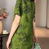 2025 Summer Model, Beautiful Summer with Large Size Short Sleeves, Huge Good-looking Green Printed Top for Women