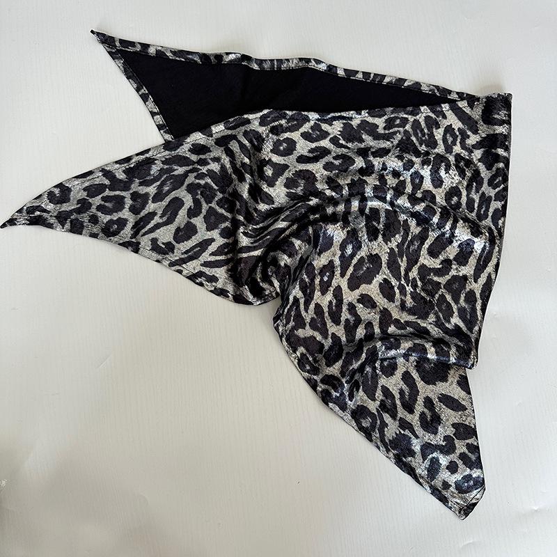 Luochi Liquid Silver Leopard Print Triangle Scarf - Spicy Girl Style Spring/Autumn Head Scarf for Clubbing and Street Dance