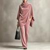 Women's Two Piece Outfit with Cowl Neck Cape Top and Wide Leg Pants, Soft Set for Fall Winter