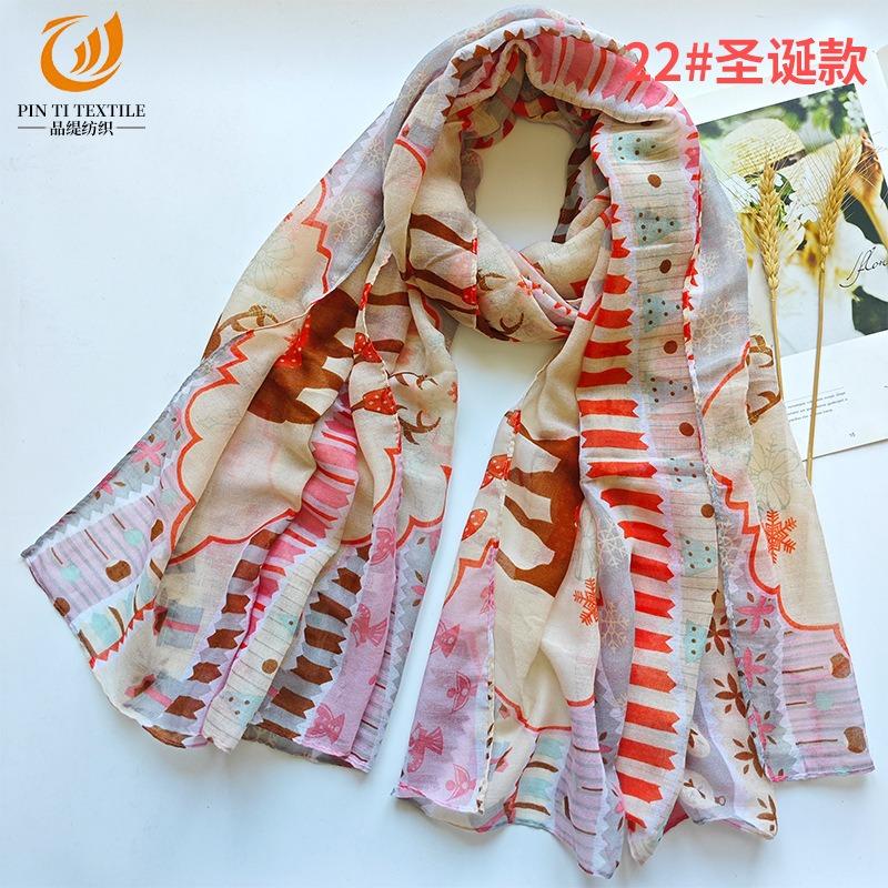 Christmas red and green snowman print Bali yarn scarf medium and long sunscreen beach towel pattern scarf