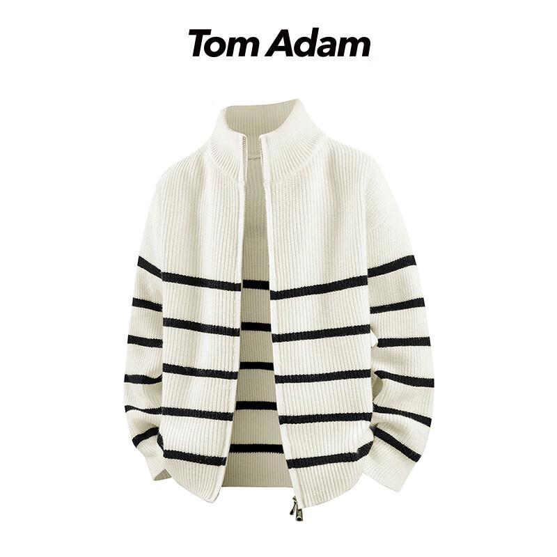 

TOM ADAM Striped Mock Neck Zipper Knit Sweater 2XL