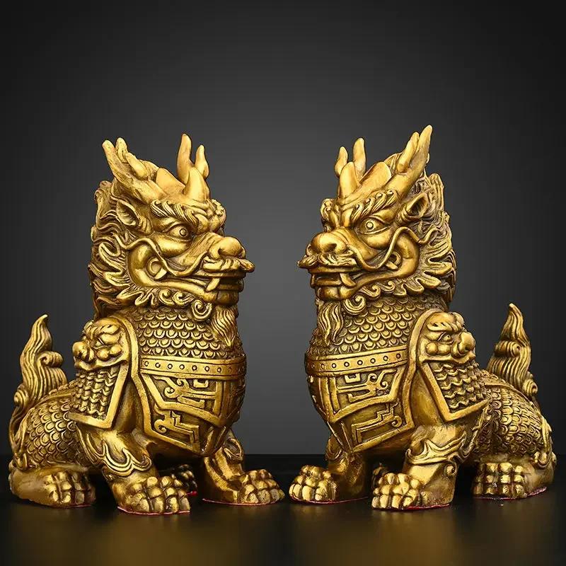 1pair High Quality Feng Shui Lucky Copper Animal Unicorn Home Office Ornaments Desk Decor