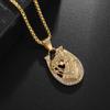 Hip-Hop Shiny Ice Out Zircon Gold Color Horse Head Pendant Horseshoe Necklace for Men and Women Trendy Rock Party Jewelry