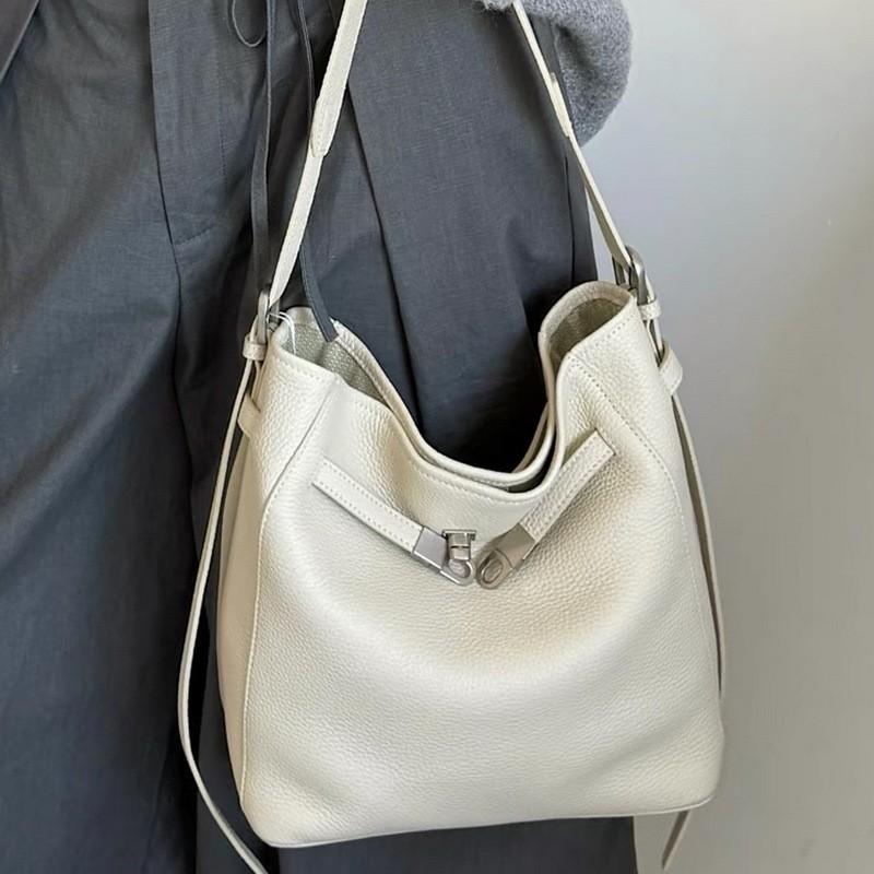 Womens Genuine Leather Bucket Bag Casual Versatile Shoulder Crossbody