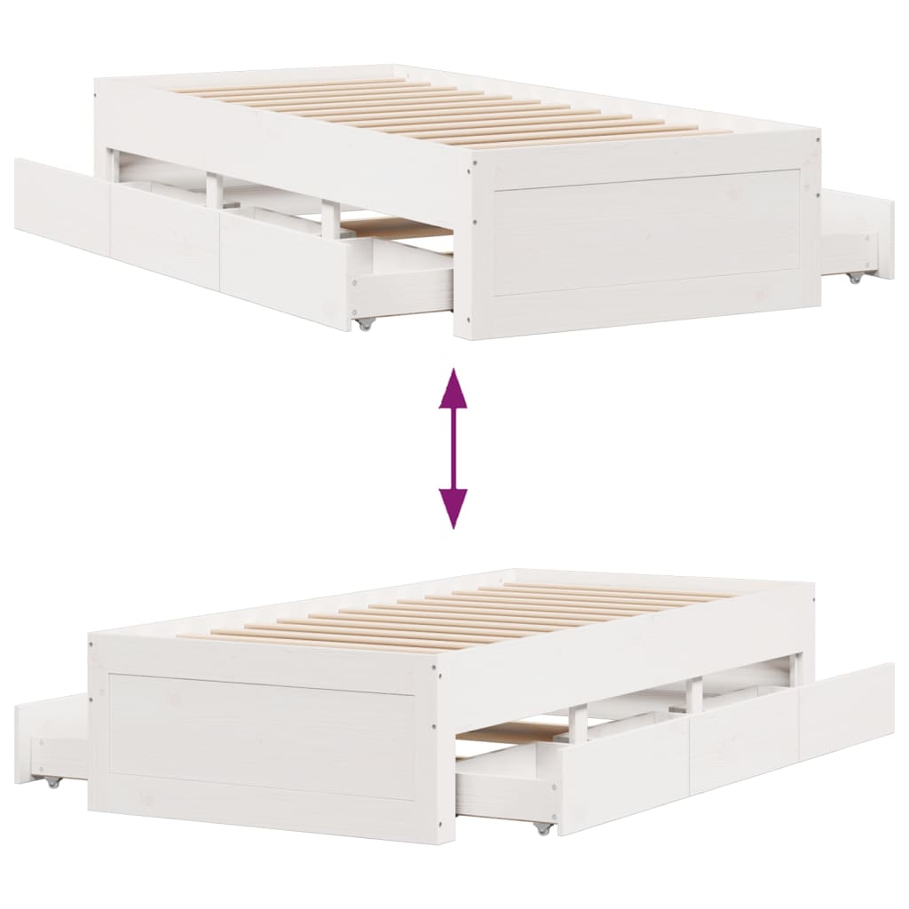 Solid Wood Bed Without Mattress with Drawers White 90x200 Cm