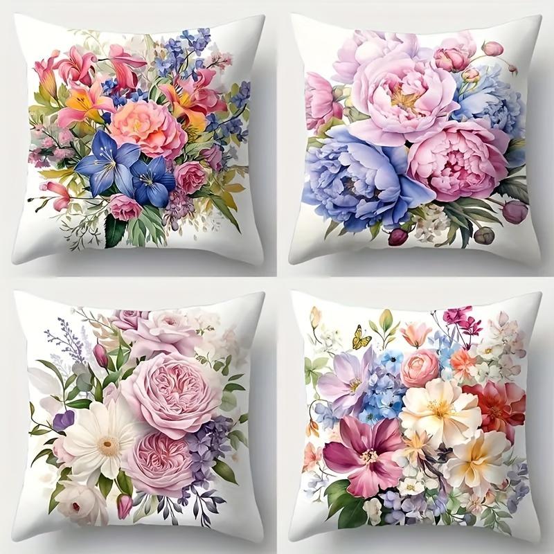 Single-sided Printed Cushion Cover Plant Flower Soft Polyester Fabric Living Room Sofa Bedroom Bedside Decorative Pillowcase