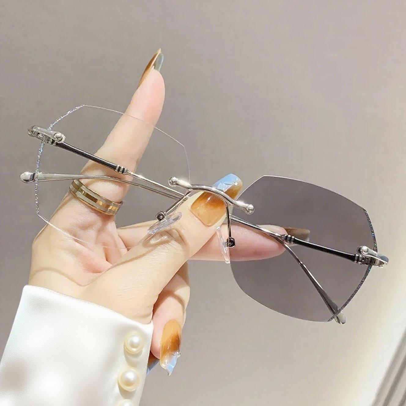 

Female s Fashion Framesless Photochromic Myopia Spectacles Male Oversized Anti- Blue-Ray Near Sight Eyeglasses Eye Protection Diopter 0