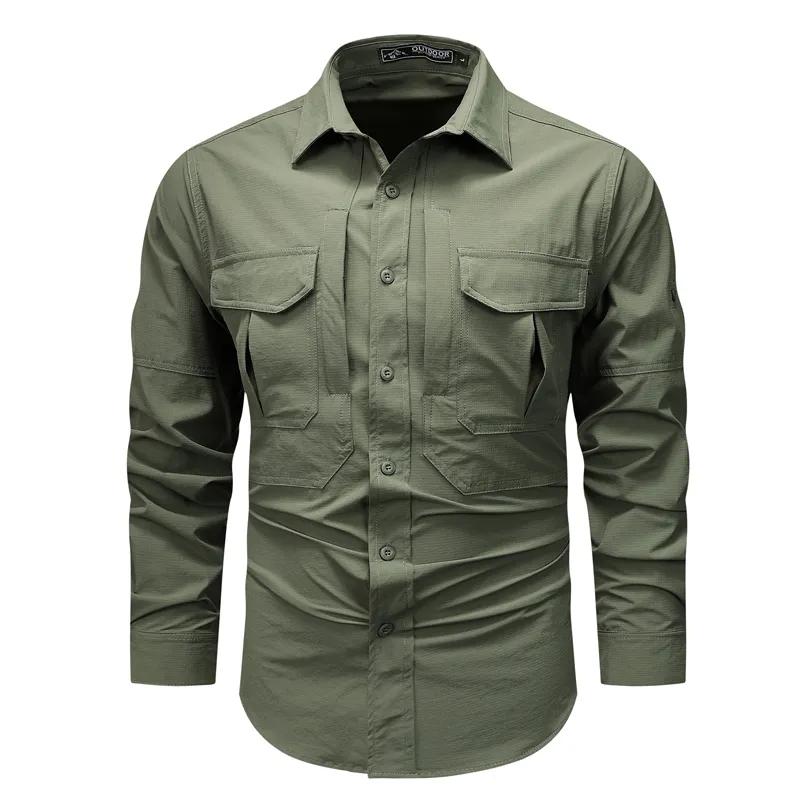 Spring Autumn Men Long Sleeved Shirt Men Tactical Work Shirts Tops Outdoor Multi-pocket Quick Drying Hiking Fishing Cargo Shirts