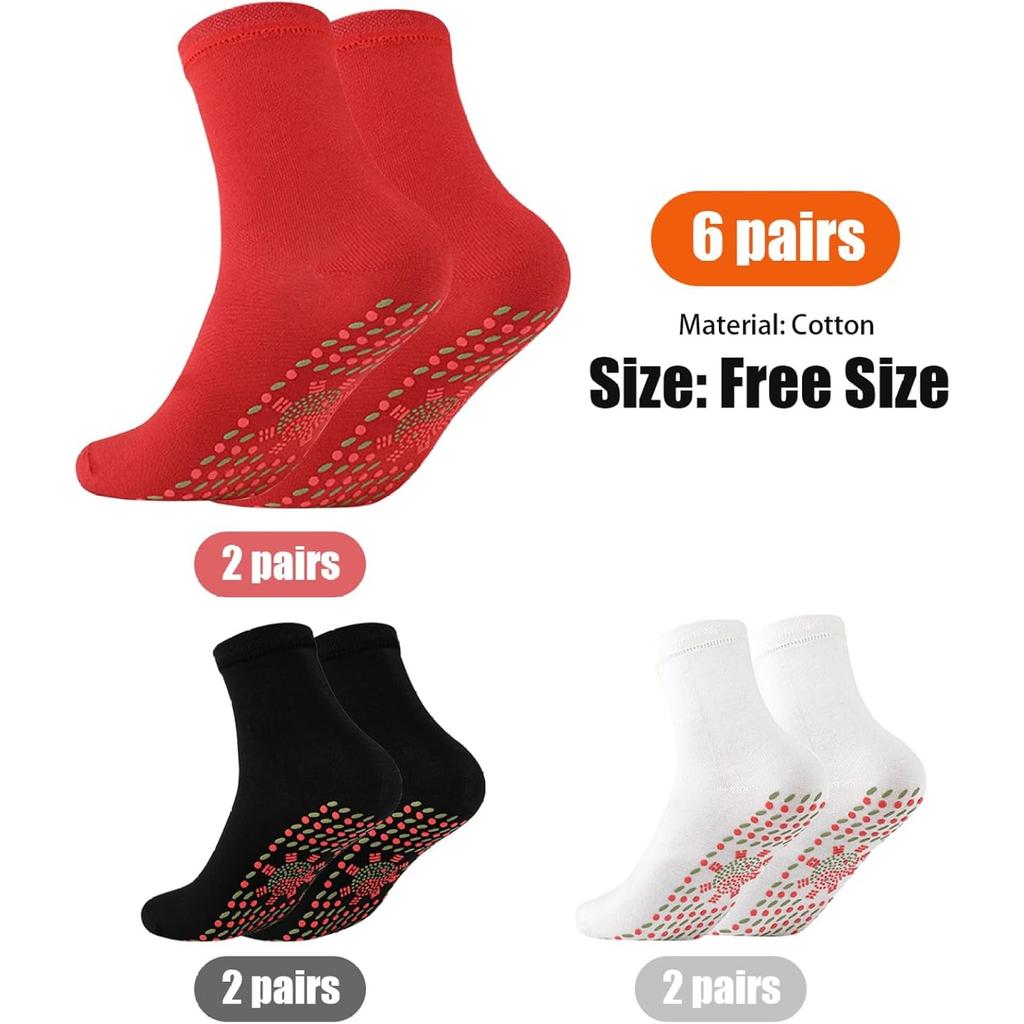 Self Heating Socks 6 Pairs Unisex Cotton Thermal Washable Wormwood Heated Socks Free Size for Winter Autumn