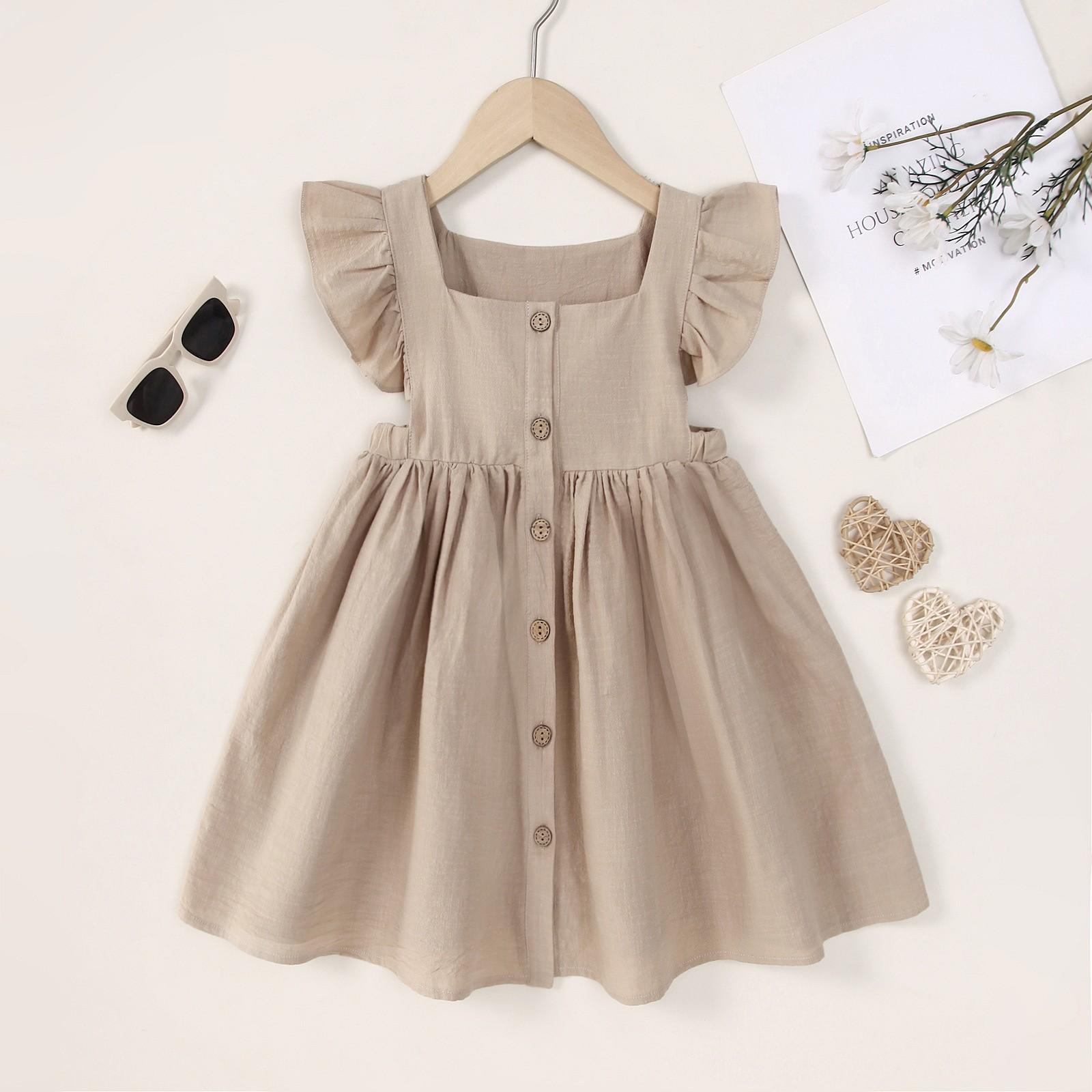 

Летнее платье, модное, с короткими рукавами-крылышками, повседневное и милое платье принцессы для девочек и взрослых 110 верблюд