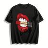 Vintage Red Lip Biting Lipstick Love Print Tee Trendy Cool Girl Top Pure Cotton T-shirt
