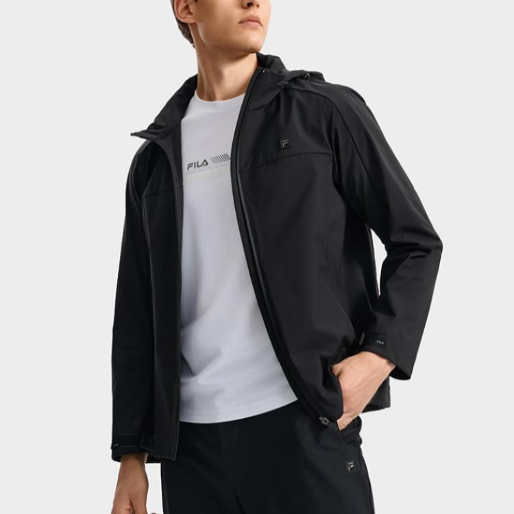 FILA White Casual Classic Versatile Outdoor Windproof Warm Long Sleeve Loose Hooded Woven Jacket Men jackets F11M533705FBK