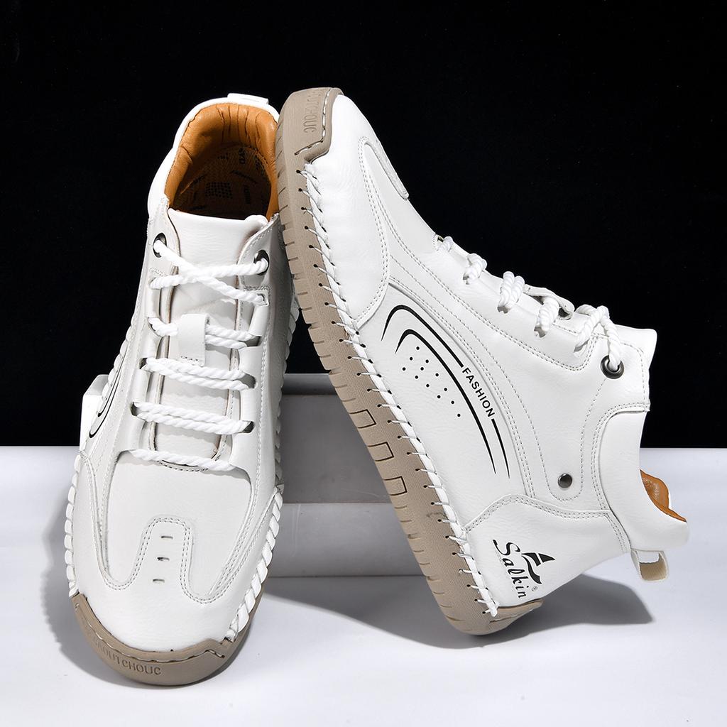 Plus Size Split Leather Shoes Men Vintage Hand Stitching Soft Business Casual Ankle Boots