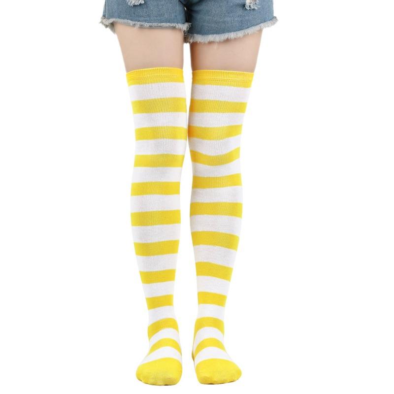 Barva pruhované dámské módní ponožky nad kolena udržují teplo Sexy tenké punčochy