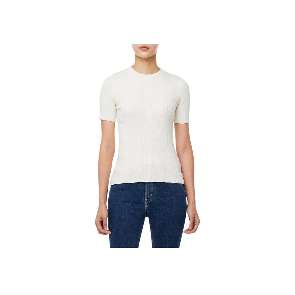 Calvin Klein Solid Color Round Neck Slim Fit Short Sleeve Knit Top Women tops Ivory 47B361GYAS