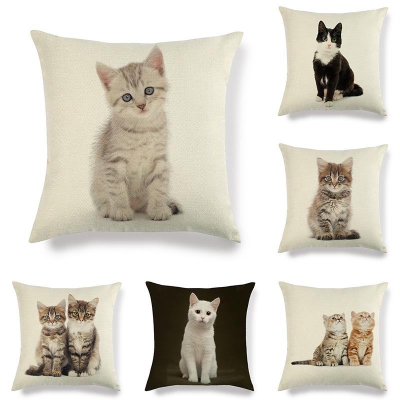 Simple Style Cute Cat Digital Printing Short Plush Pillow Covers Decorative For Car Sofa Office Cushion Cover Home Goods 60X60Cm