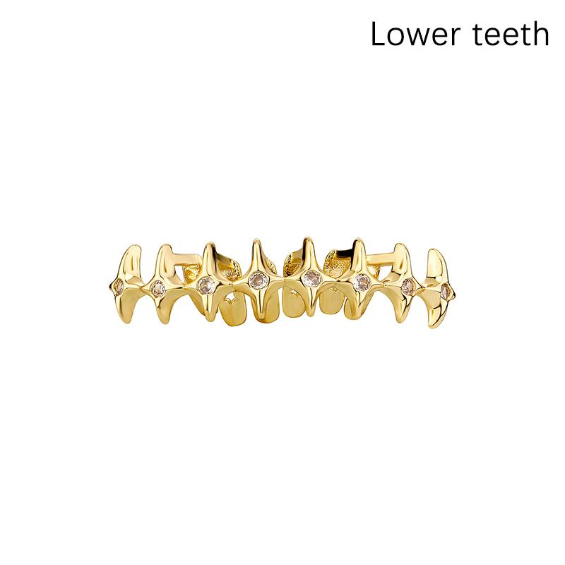 Punk Thorns Star Chain Teeth Grillz Hip Hop Gold Silver Color Zircon Tooth Caps For Women Men Jewelry Halloween Gift