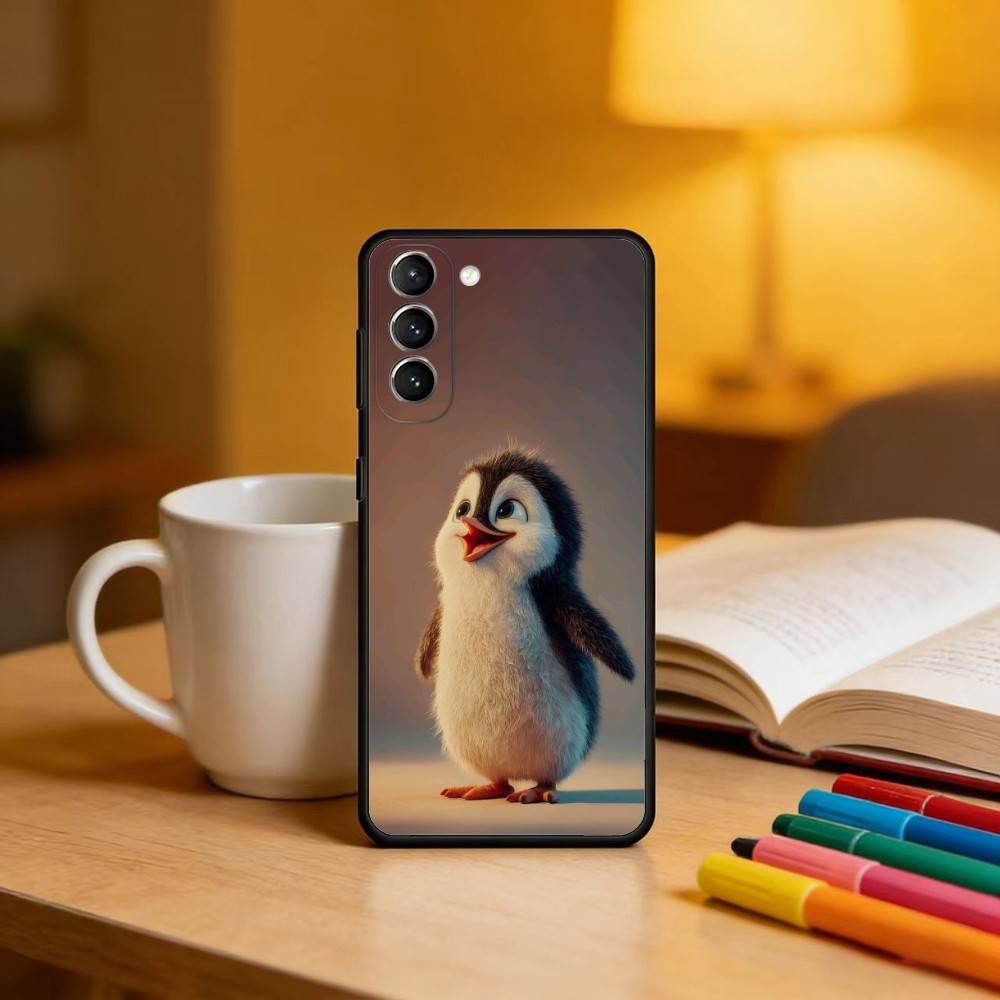 Funny Happy P-PenguinS Phone Case For Samsung S25,24,23,22,30,21,10,9,Ultra,Plus,Lite,FE,4,5 G Soft Black Case Samsung S22plus5G