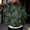 Men's Casual Hoodie with Retro Patchwork Print and Single Pocket