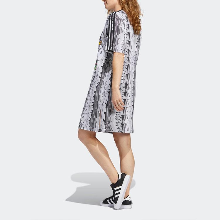 adidas Originale Kurzarmkleider Damen Grau Rundhalsausschnitt Mittellang HC3083