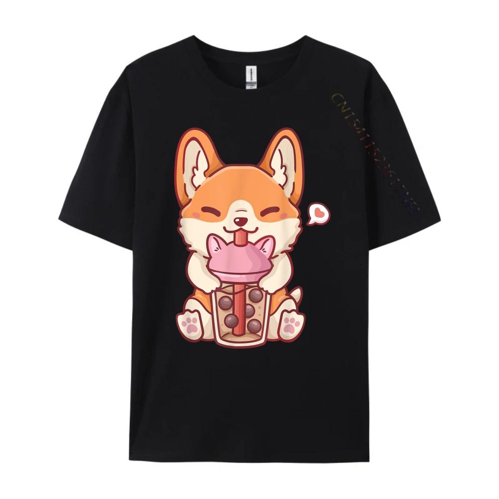 Corgi Boba Tea Bubble Tea Kawaii Corgi Anime Mens Graphic Tshirts TShirts England Style