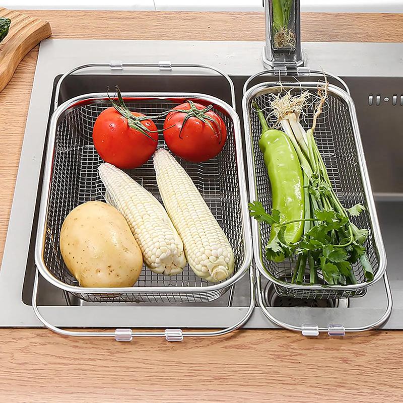 Sink Strainer Drainer Basket Stainless Steel Expandable Sink Colander Strainer Basket For Vegetables Fruits Pasta Dishes