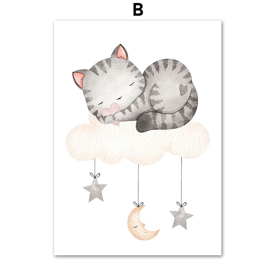 Boho Elefant Kaninchen Katze Regenbogen Mond Wolken Sonne Kinderzimmer Poster Nordic Wand Kunstdruck Leinwand Malerei Bilder Baby Room Decor