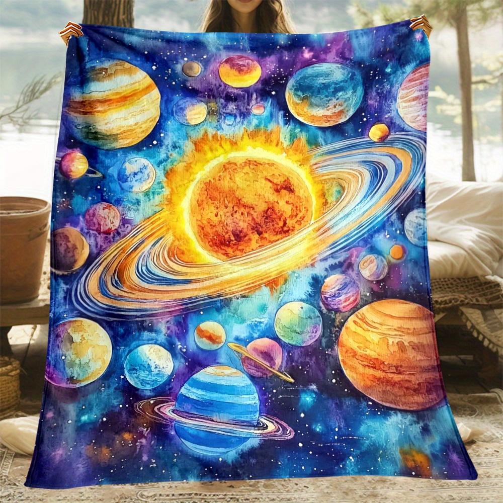 1pc Solar System Planets Space Universe Flannel Blanket Cosmic Design Astronomical Educational Throw For Kids Science Gift