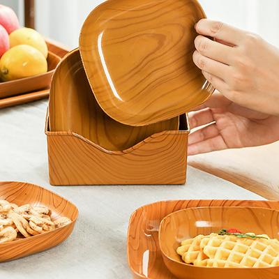 Plato de aperitivos de plástico de imitación de madera creativo, plato para vinagre, bandeja para sushi casero, desayuno, aperitivos de frutos secos, plato para escupir huesos
