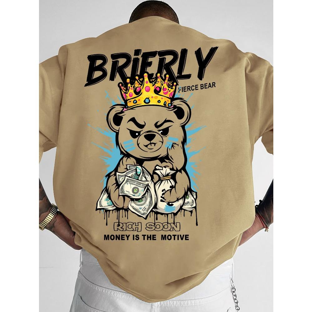 

Fashionable men s summer teddy bear wealth letter print comfortable and breathable round neck T-shirt outdoor street top M