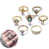 7 Stück/Set Damen Gold Punk Vintage Edelstein Knöchelringe Tribal Ethno Hippie Stein Gelenkring Set Geschenk