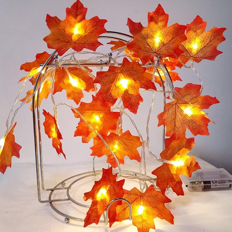 2M 10LED Autunno Foglie di acero artificiali Lucine a led per Natale Halloween Festa del Ringraziamento Decorazioni fai da te