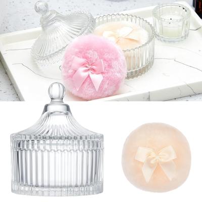 3 Pieces Multipurpose Extra Large Body Powders Puff Set with Glass Storage Container for Makeup and Beauty Tool