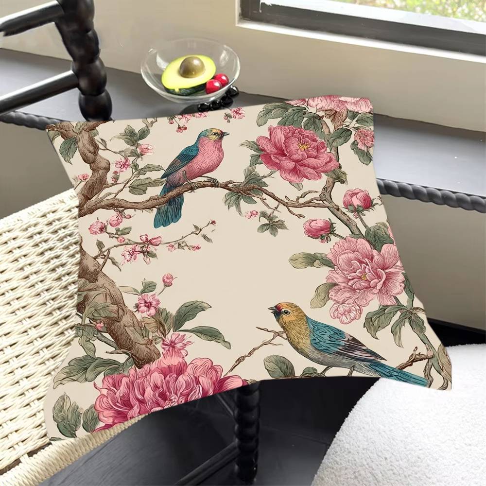 

Flowers and birds peonies roses Square cushions suitable for use in guesthouses bedrooms living rooms sofas and when traveling 30cmx30cm