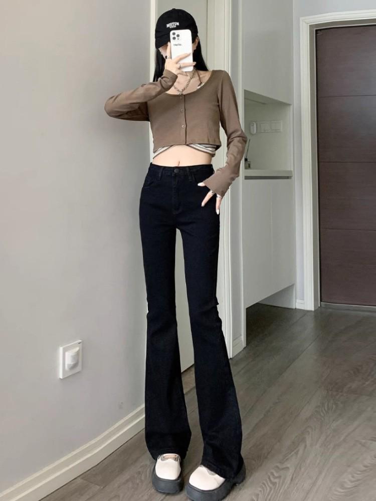 

Women s Black High-Waisted Micro-Flare Jeans: Slimming, Body-Shaping, Plus Velvet, Autumn/Winter 2024 Style S
