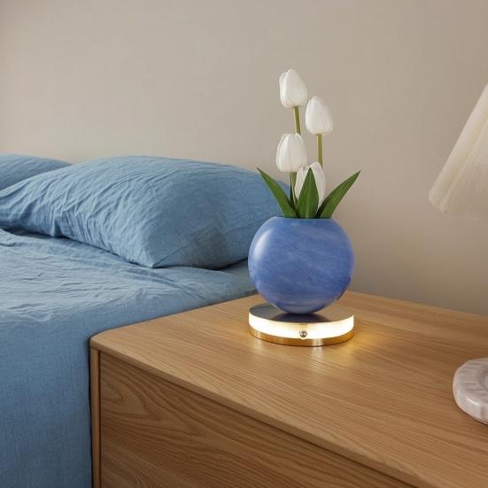 Tulip Planet Night Light Dimmable Touch Lamp with Aromatherapy Diffuser USB Rechargeable Artificial Flower