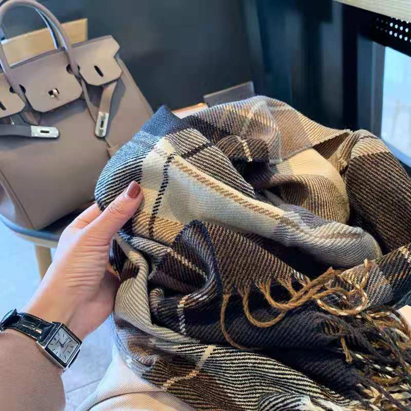 Luxury Plaid Scarf Winter Warm Cashmere Women Long Bandana Pashmina Foulard Female Scarves Tassel Shawl And Wraps  Design
