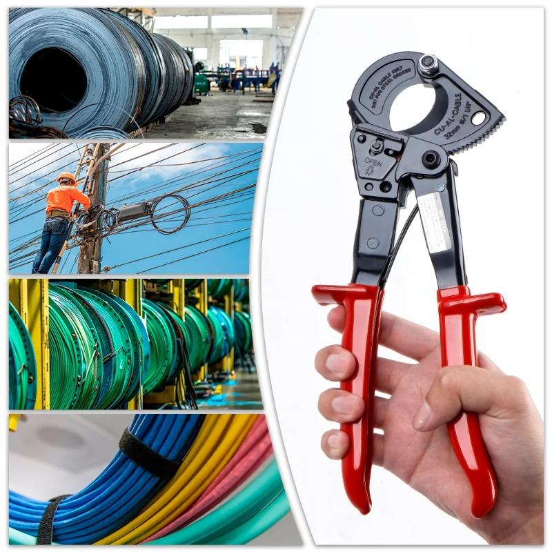 Ratschende Kabelschere Drahtzange 0-240mm² Professionelles Schneidwerkzeug für Kupfer-/Aluminium-Metallleiter Glasfaserkabel